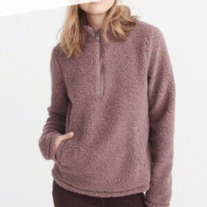 Abercrombie and Fitch Mauve Sherpa Quarter Zip Medium pink